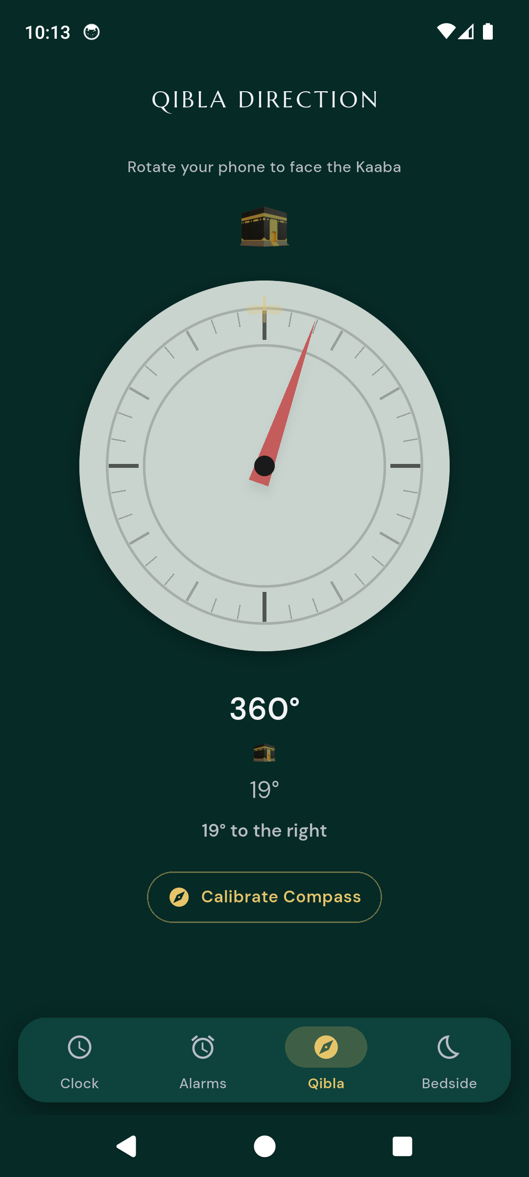 ASR Clock Qibla direction screen